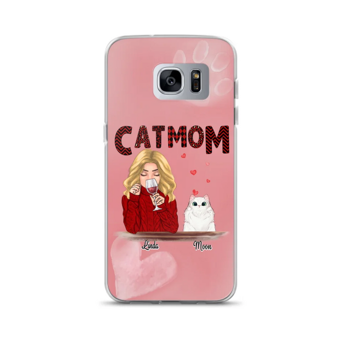 Custom Personalized Pet Mom Phone Case - Pet Mom With Wine And Upto 4 Pets - Case For iPhone, Samsung and Xiaomi