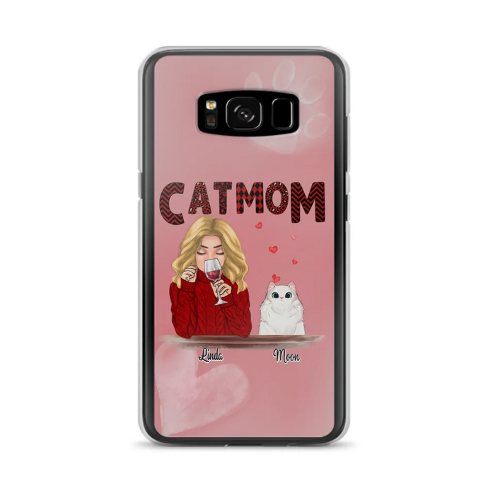 Custom Personalized Pet Mom Phone Case - Pet Mom With Wine And Upto 4 Pets - Case For iPhone, Samsung and Xiaomi