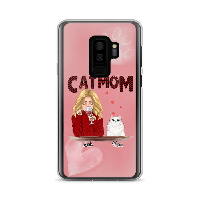 Custom Personalized Pet Mom Phone Case - Pet Mom With Wine And Upto 4 Pets - Case For iPhone, Samsung and Xiaomi