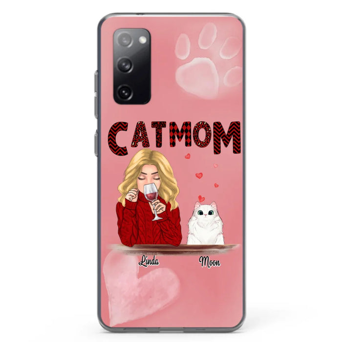 Custom Personalized Pet Mom Phone Case - Pet Mom With Wine And Upto 4 Pets - Case For iPhone, Samsung and Xiaomi