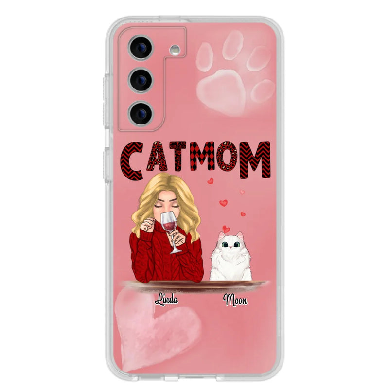 Custom Personalized Pet Mom Phone Case - Pet Mom With Wine And Upto 4 Pets - Case For iPhone, Samsung and Xiaomi