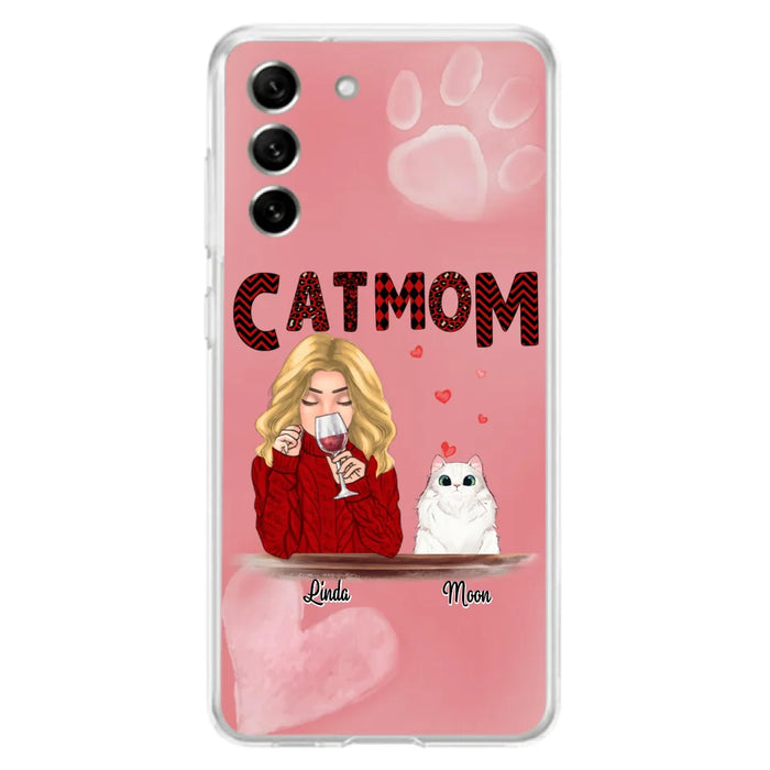 Custom Personalized Pet Mom Phone Case - Pet Mom With Wine And Upto 4 Pets - Case For iPhone, Samsung and Xiaomi