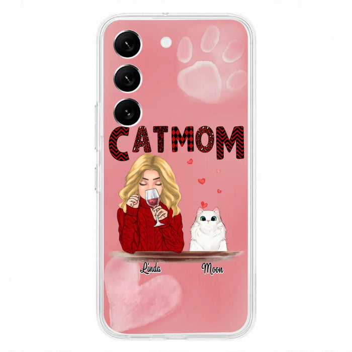 Custom Personalized Pet Mom Phone Case - Pet Mom With Wine And Upto 4 Pets - Case For iPhone, Samsung and Xiaomi