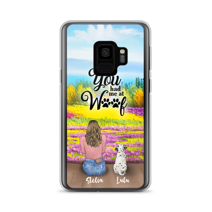 Custom Personalized Dog Mom With Flowers Background Phone Case - Gifts For Dog Lovers With Upto 4 Dogs - You Had Me At Woof - Case For iPhone, Samsung And Xiaomi - L4E2ZU