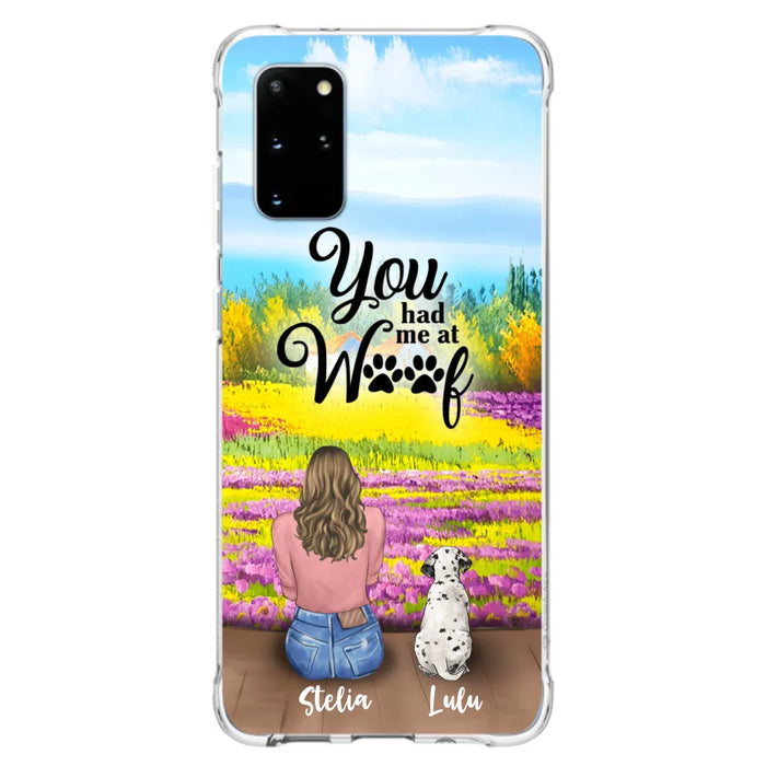 Custom Personalized Dog Mom With Flowers Background Phone Case - Gifts For Dog Lovers With Upto 4 Dogs - You Had Me At Woof - Case For iPhone, Samsung And Xiaomi - L4E2ZU