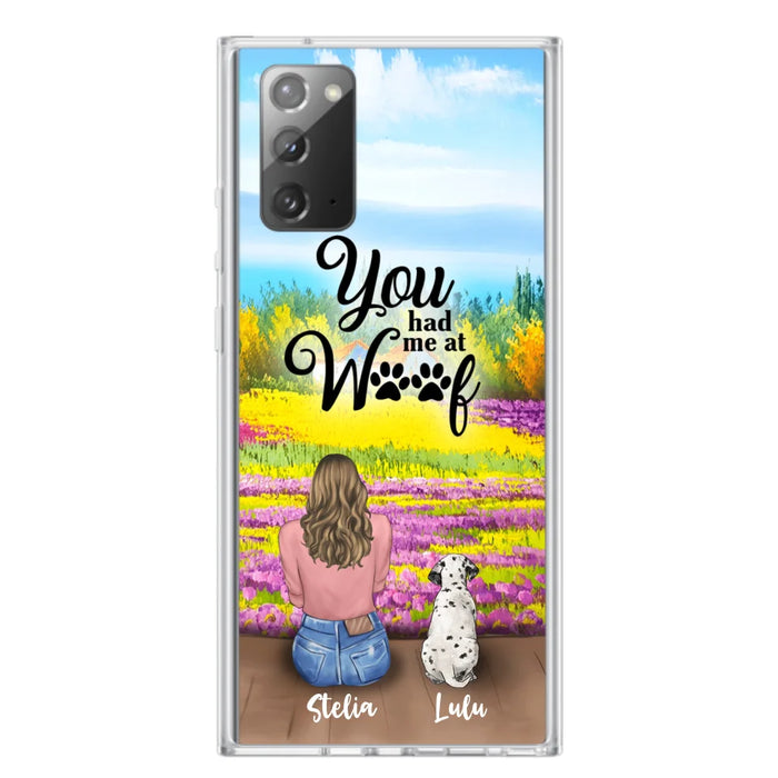 Custom Personalized Dog Mom With Flowers Background Phone Case - Gifts For Dog Lovers With Upto 4 Dogs - You Had Me At Woof - Case For iPhone, Samsung And Xiaomi - L4E2ZU