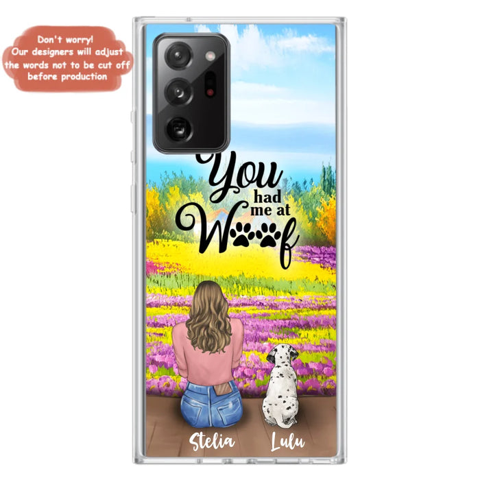 Custom Personalized Dog Mom With Flowers Background Phone Case - Gifts For Dog Lovers With Upto 4 Dogs - You Had Me At Woof - Case For iPhone, Samsung And Xiaomi - L4E2ZU