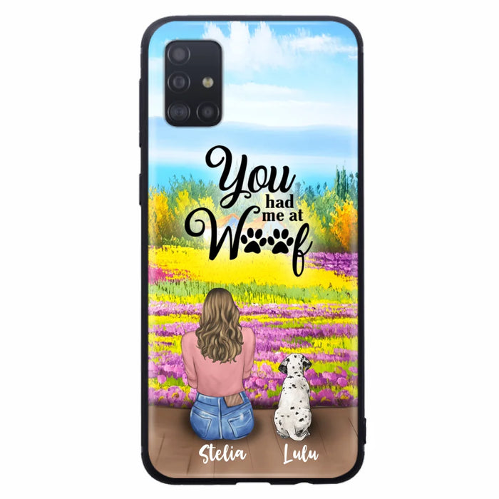 Custom Personalized Dog Mom With Flowers Background Phone Case - Gifts For Dog Lovers With Upto 4 Dogs - You Had Me At Woof - Case For iPhone, Samsung And Xiaomi - L4E2ZU