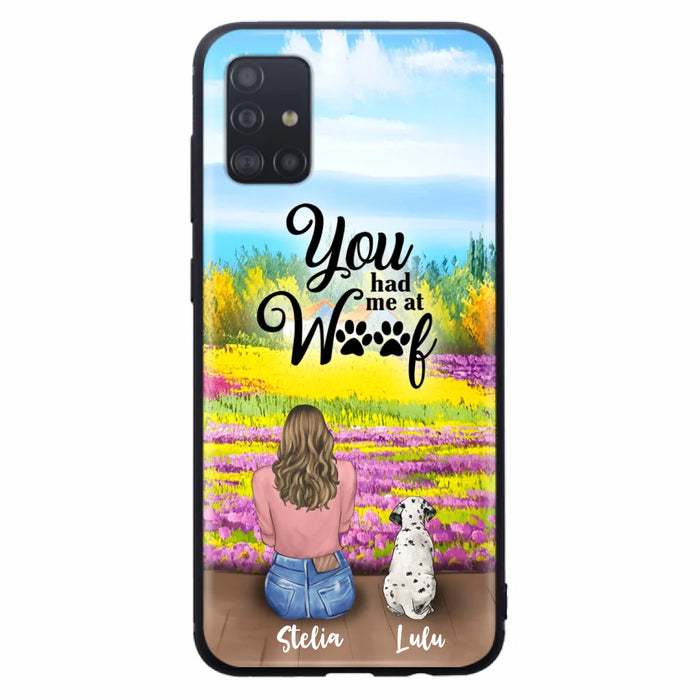 Custom Personalized Dog Mom With Flowers Background Phone Case - Gifts For Dog Lovers With Upto 4 Dogs - You Had Me At Woof - Case For iPhone, Samsung And Xiaomi - L4E2ZU