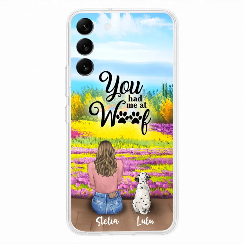 Custom Personalized Dog Mom With Flowers Background Phone Case - Gifts For Dog Lovers With Upto 4 Dogs - You Had Me At Woof - Case For iPhone, Samsung And Xiaomi - L4E2ZU