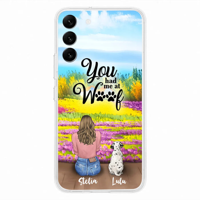 Custom Personalized Dog Mom With Flowers Background Phone Case - Gifts For Dog Lovers With Upto 4 Dogs - You Had Me At Woof - Case For iPhone, Samsung And Xiaomi - L4E2ZU