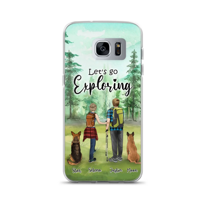 Custom Personalized Trekking Woods Couple With Dogs Phone Case - Couple With Upto 2 Pets - Case For iPhone and Samsung - 6CIAJ9