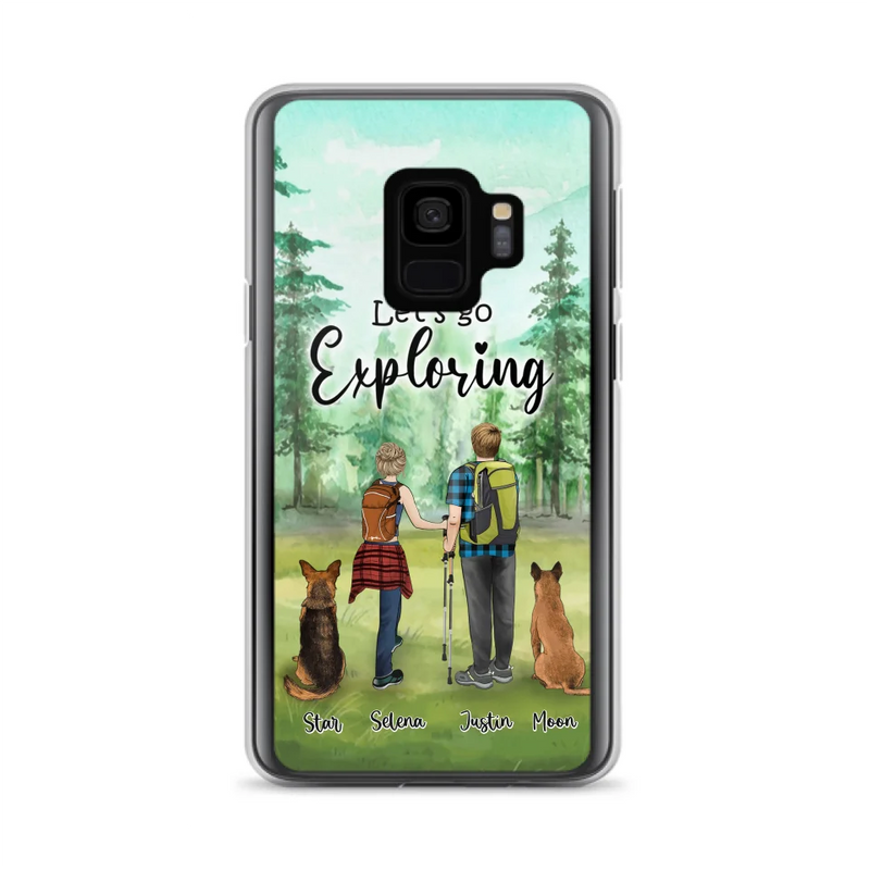Custom Personalized Trekking Woods Couple With Dogs Phone Case - Couple With Upto 2 Pets - Case For iPhone and Samsung - 6CIAJ9