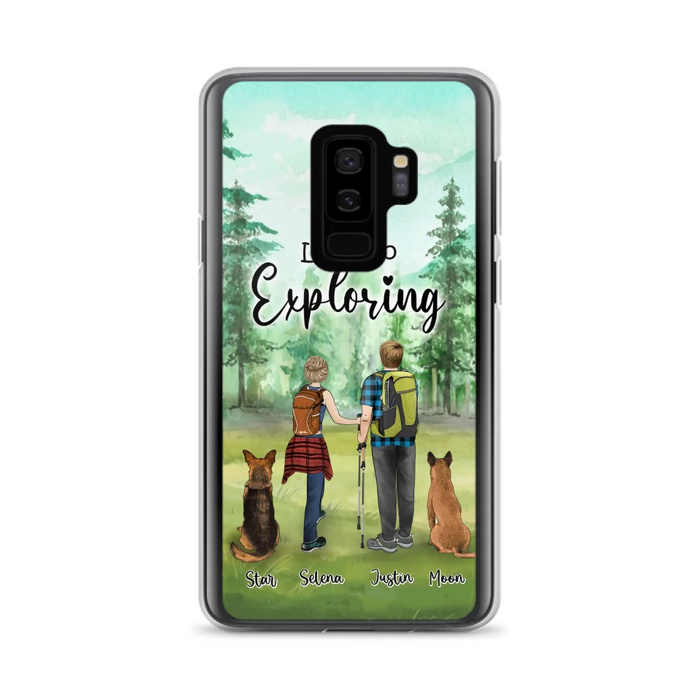 Custom Personalized Trekking Woods Couple With Dogs Phone Case - Couple With Upto 2 Pets - Case For iPhone and Samsung - 6CIAJ9