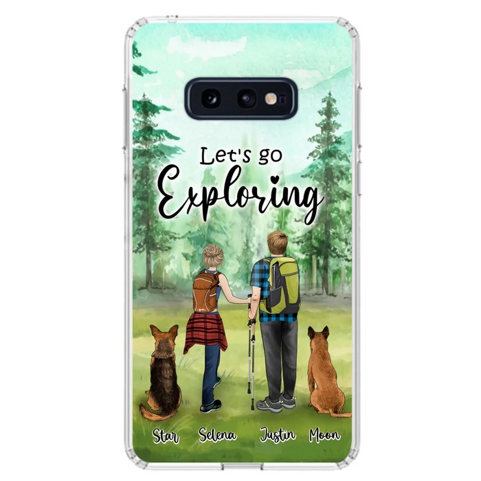 Custom Personalized Trekking Woods Couple With Dogs Phone Case - Couple With Upto 2 Pets - Case For iPhone and Samsung - 6CIAJ9