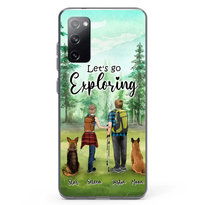 Custom Personalized Trekking Woods Couple With Dogs Phone Case - Couple With Upto 2 Pets - Case For iPhone and Samsung - 6CIAJ9