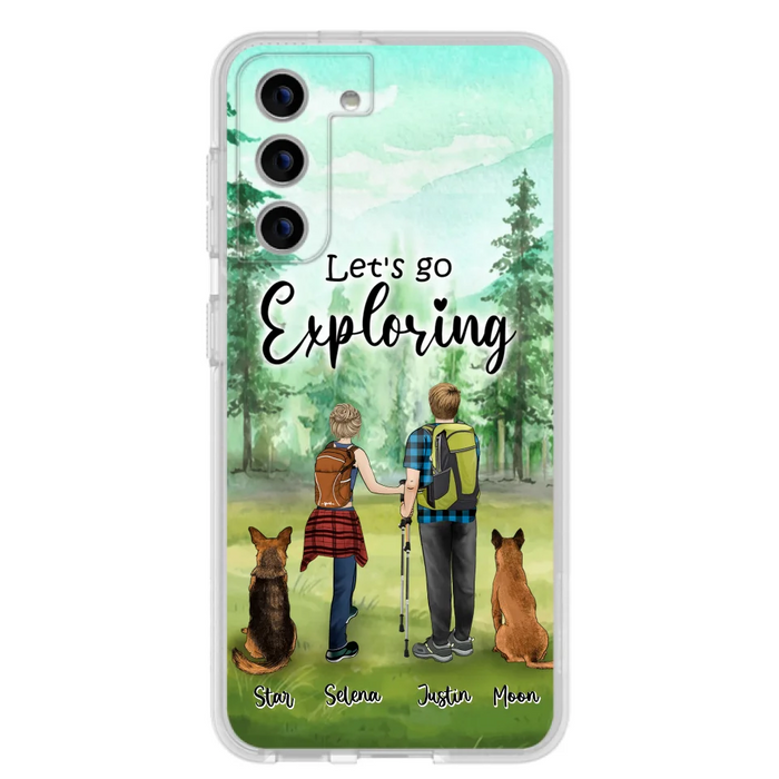 Custom Personalized Trekking Woods Couple With Dogs Phone Case - Couple With Upto 2 Pets - Case For iPhone and Samsung - 6CIAJ9