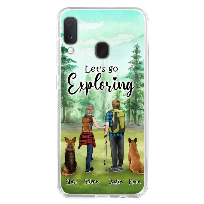 Custom Personalized Trekking Woods Couple With Dogs Phone Case - Couple With Upto 2 Pets - Case For iPhone and Samsung - 6CIAJ9