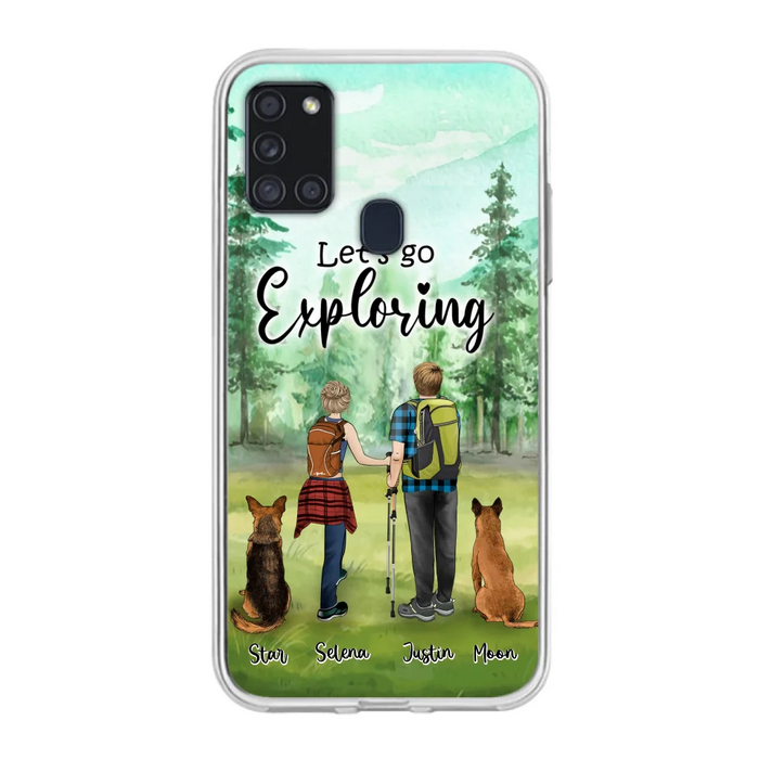 Custom Personalized Trekking Woods Couple With Dogs Phone Case - Couple With Upto 2 Pets - Case For iPhone and Samsung - 6CIAJ9