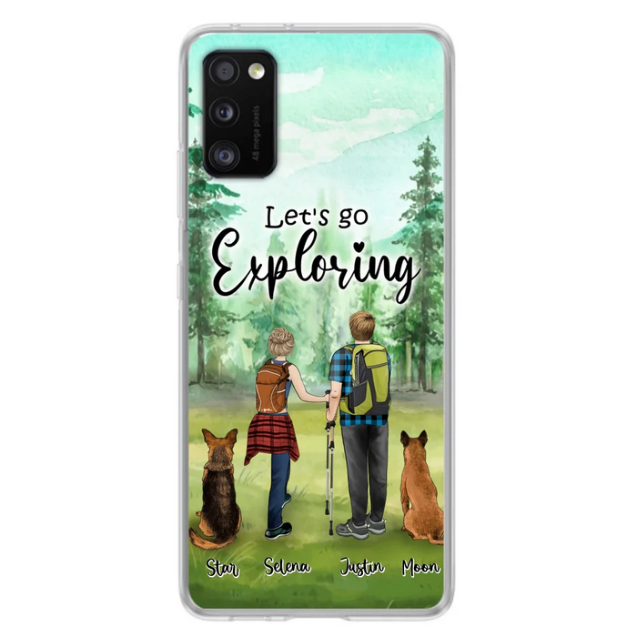 Custom Personalized Trekking Woods Couple With Dogs Phone Case - Couple With Upto 2 Pets - Case For iPhone and Samsung - 6CIAJ9