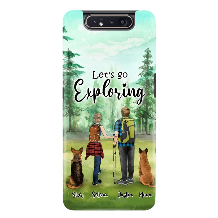 Custom Personalized Trekking Woods Couple With Dogs Phone Case - Couple With Upto 2 Pets - Case For iPhone and Samsung - 6CIAJ9