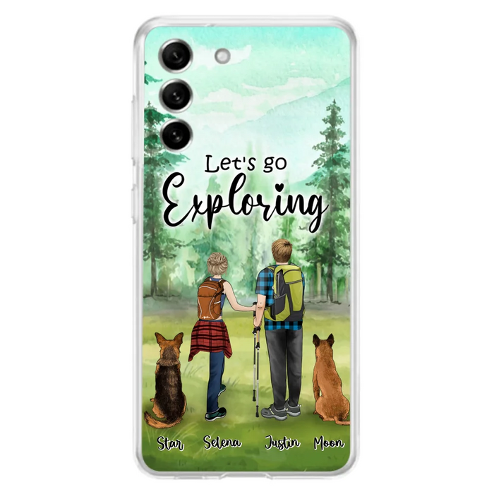 Custom Personalized Trekking Woods Couple With Dogs Phone Case - Couple With Upto 2 Pets - Case For iPhone and Samsung - 6CIAJ9