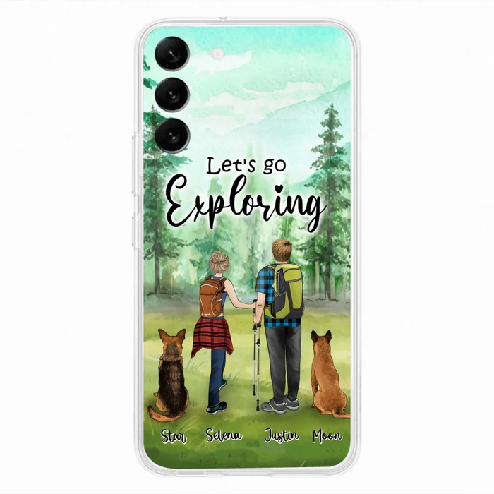 Custom Personalized Trekking Woods Couple With Dogs Phone Case - Couple With Upto 2 Pets - Case For iPhone and Samsung - 6CIAJ9