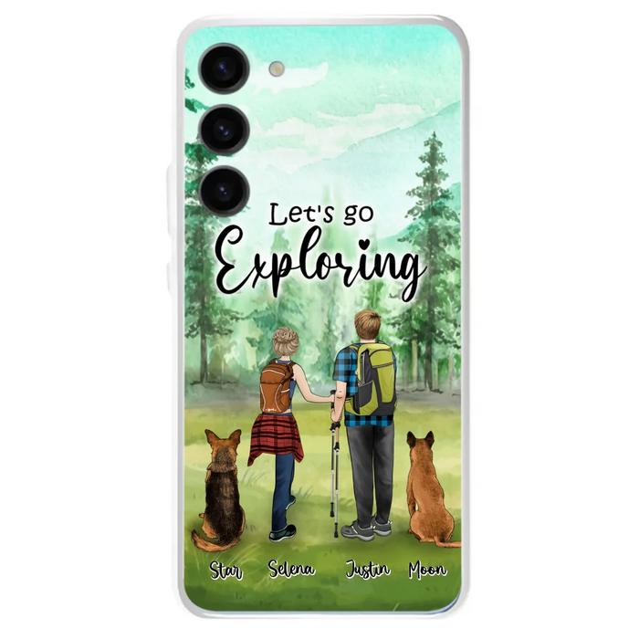 Custom Personalized Trekking Woods Couple With Dogs Phone Case - Couple With Upto 2 Pets - Case For iPhone and Samsung - 6CIAJ9