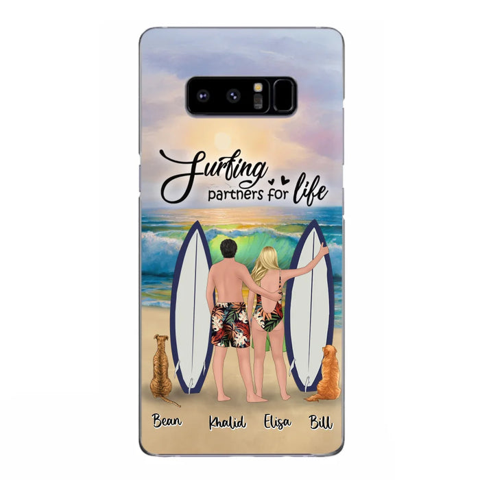 Custom Personalized Surfing Phone Case - Couple And 2 Pets - Phone Case For iPhone and Samsung - Surfing Partners For Life - CCS180