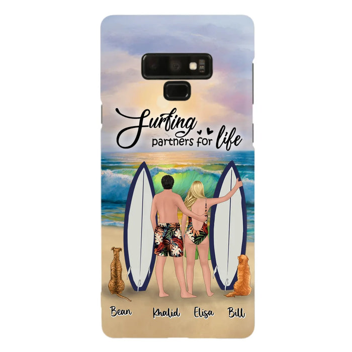 Custom Personalized Surfing Phone Case - Couple And 2 Pets - Phone Case For iPhone and Samsung - Surfing Partners For Life - CCS180