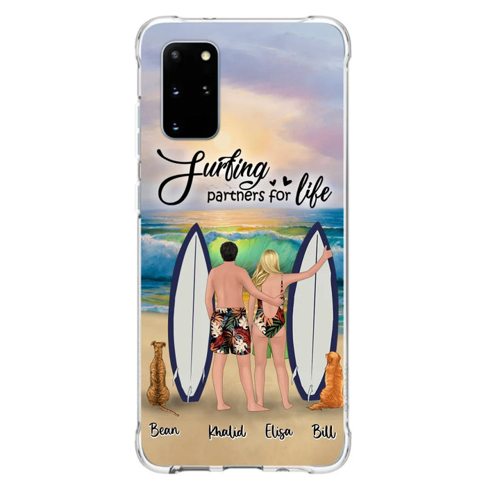 Custom Personalized Surfing Phone Case - Couple And 2 Pets - Phone Case For iPhone and Samsung - Surfing Partners For Life - CCS180