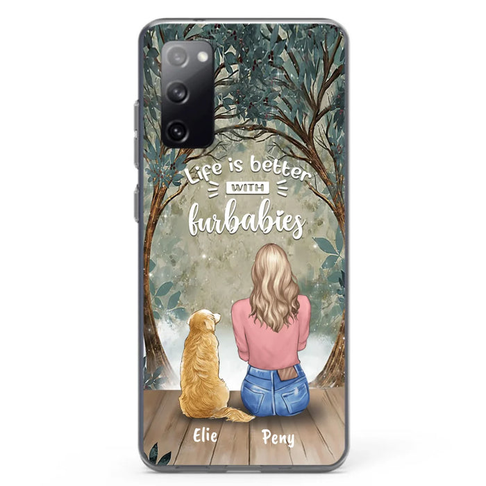 Custom Personalized Pet Mom Phone Case - Girl With Upto 5 Pets - Life Is Better With Furbabies -Phone Case For iPhone And Samsung