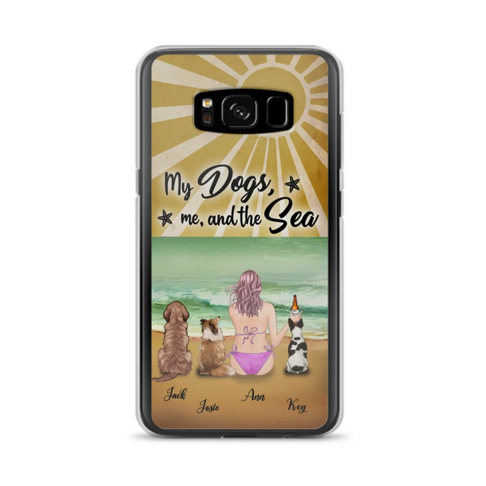 Custom Personalized Dog Mom Phone Case - Gifts For Dog Lovers With Upto 3 Dogs - My Dogs,Me And The Sea