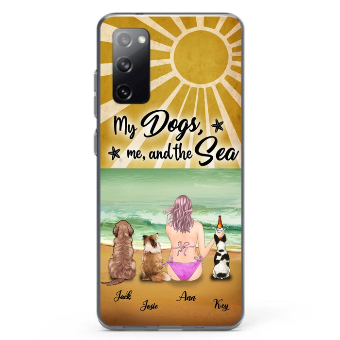 Custom Personalized Dog Mom Phone Case - Gifts For Dog Lovers With Upto 3 Dogs - My Dogs,Me And The Sea