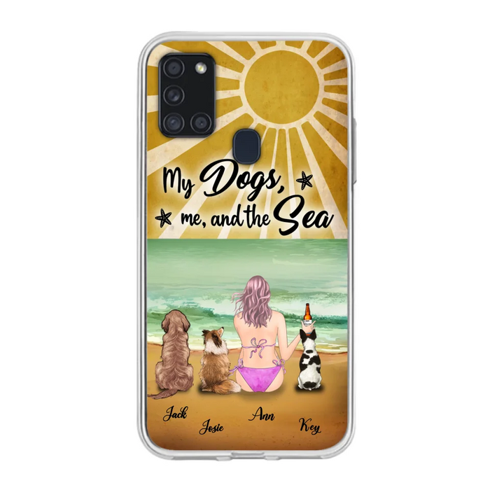 Custom Personalized Dog Mom Phone Case - Gifts For Dog Lovers With Upto 3 Dogs - My Dogs,Me And The Sea