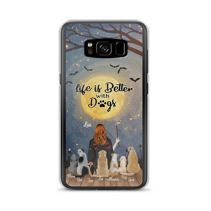 Custom Personalized Witch Phone Case - Upto 7 Dogs - Gift For Dog Lovers - Life Is Better With Dogs