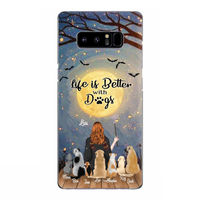 Custom Personalized Witch Phone Case - Upto 7 Dogs - Gift For Dog Lovers - Life Is Better With Dogs