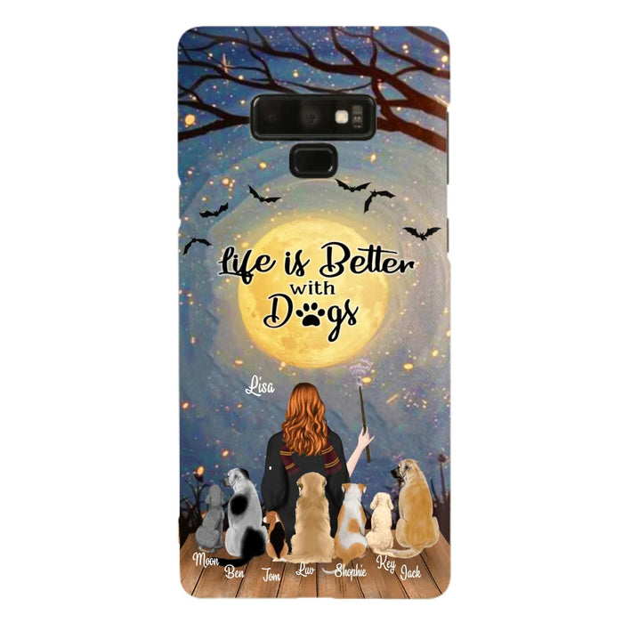 Custom Personalized Witch Phone Case - Upto 7 Dogs - Gift For Dog Lovers - Life Is Better With Dogs