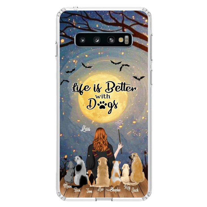 Custom Personalized Witch Phone Case - Upto 7 Dogs - Gift For Dog Lovers - Life Is Better With Dogs