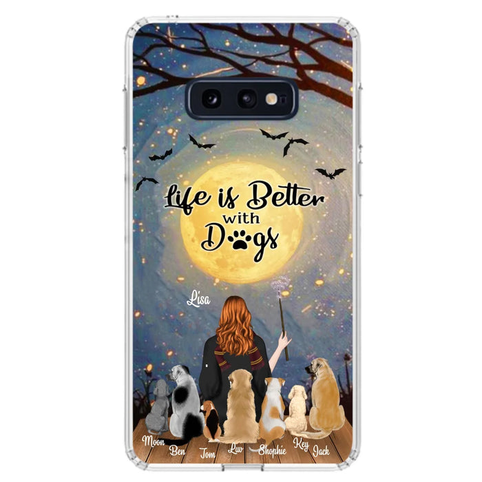 Custom Personalized Witch Phone Case - Upto 7 Dogs - Gift For Dog Lovers - Life Is Better With Dogs