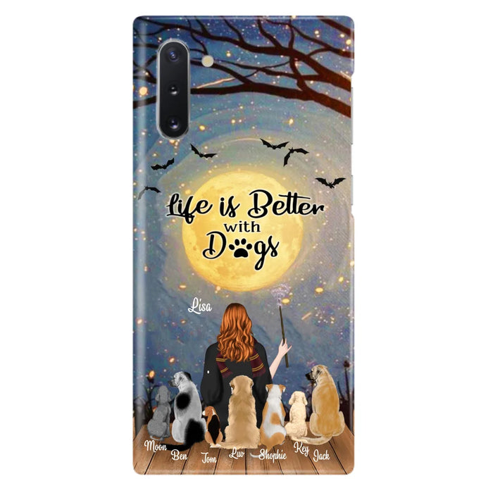 Custom Personalized Witch Phone Case - Upto 7 Dogs - Gift For Dog Lovers - Life Is Better With Dogs