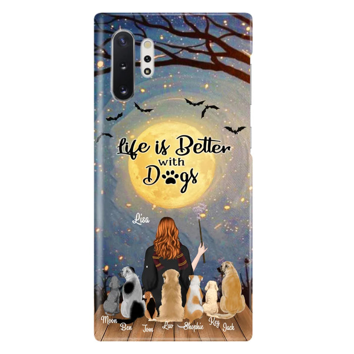 Custom Personalized Witch Phone Case - Upto 7 Dogs - Gift For Dog Lovers - Life Is Better With Dogs