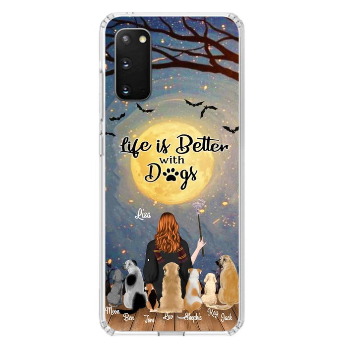 Custom Personalized Witch Phone Case - Upto 7 Dogs - Gift For Dog Lovers - Life Is Better With Dogs