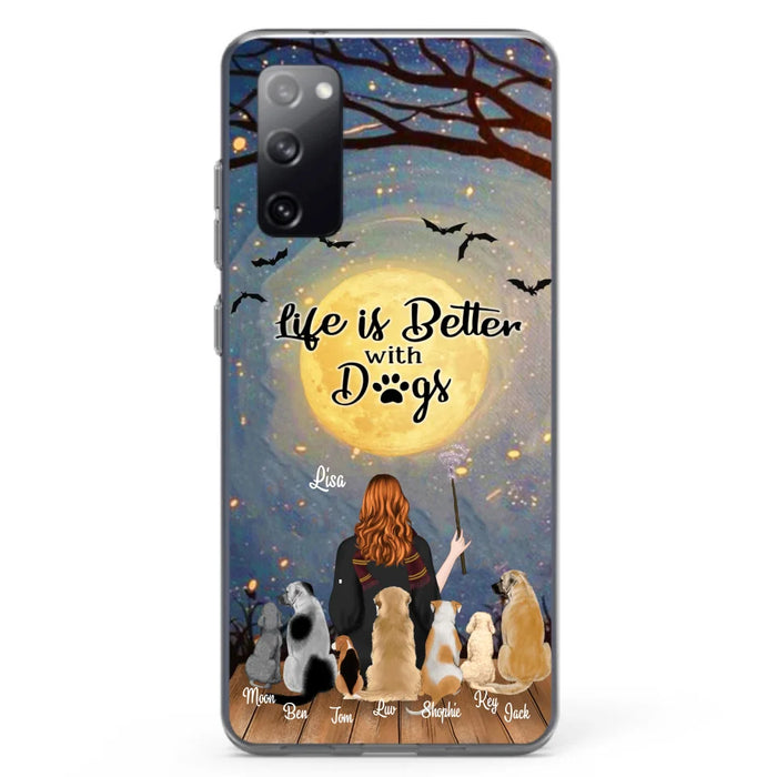 Custom Personalized Witch Phone Case - Upto 7 Dogs - Gift For Dog Lovers - Life Is Better With Dogs