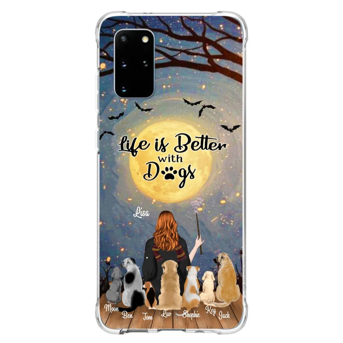 Custom Personalized Witch Phone Case - Upto 7 Dogs - Gift For Dog Lovers - Life Is Better With Dogs