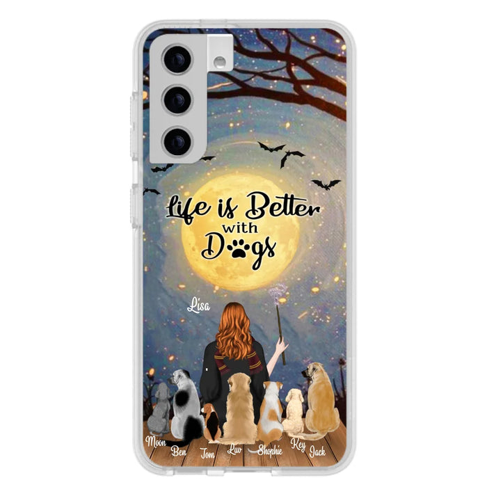 Custom Personalized Witch Phone Case - Upto 7 Dogs - Gift For Dog Lovers - Life Is Better With Dogs