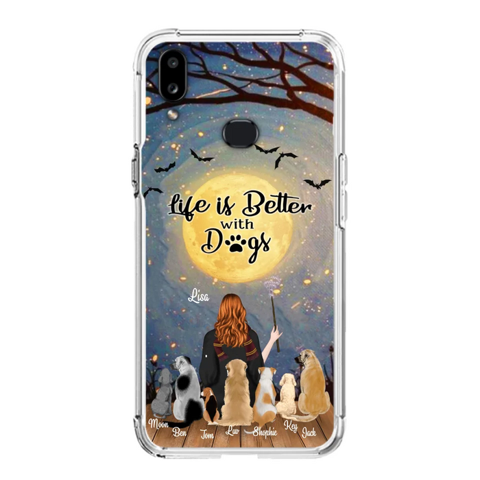 Custom Personalized Witch Phone Case - Upto 7 Dogs - Gift For Dog Lovers - Life Is Better With Dogs