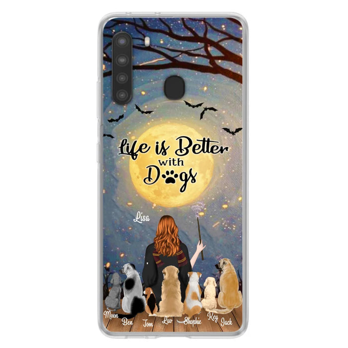 Custom Personalized Witch Phone Case - Upto 7 Dogs - Gift For Dog Lovers - Life Is Better With Dogs