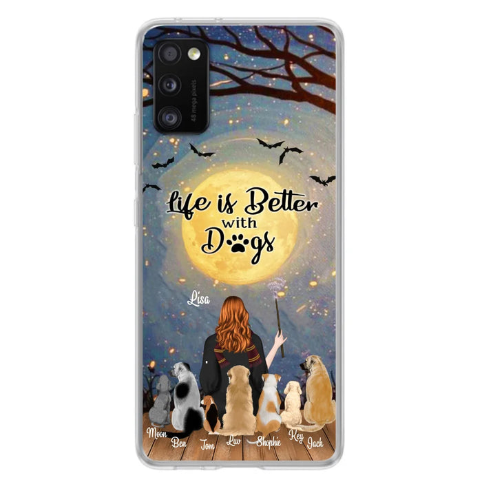 Custom Personalized Witch Phone Case - Upto 7 Dogs - Gift For Dog Lovers - Life Is Better With Dogs