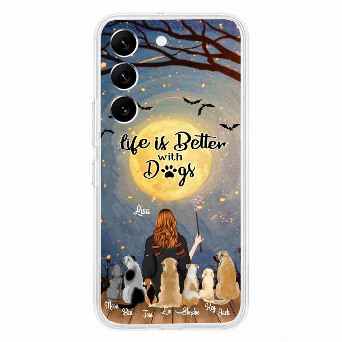 Custom Personalized Witch Phone Case - Upto 7 Dogs - Gift For Dog Lovers - Life Is Better With Dogs